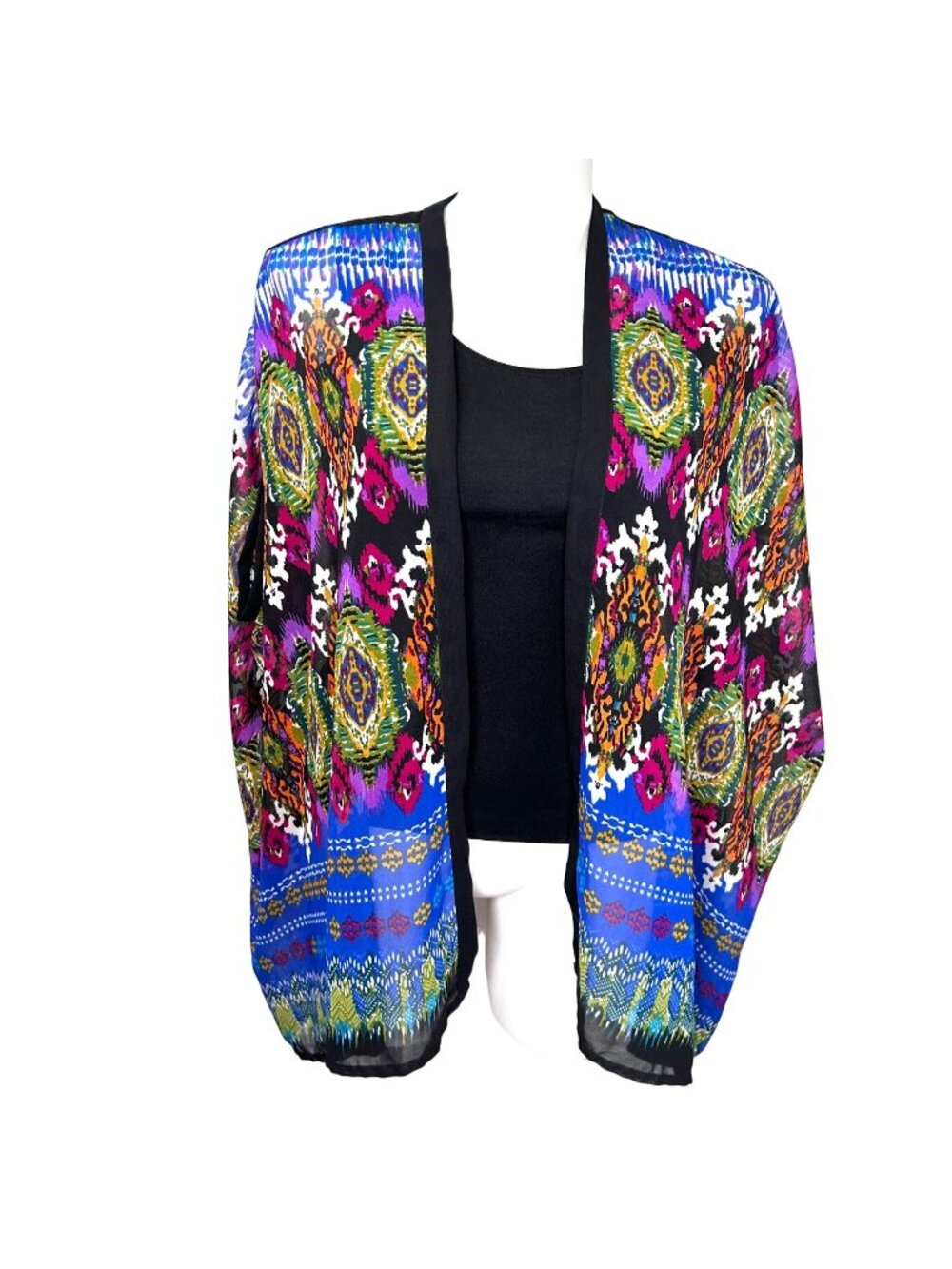 COLORFUL ANGIE SHEER BOHO OPEN FRONT CARDI - MEDIUM